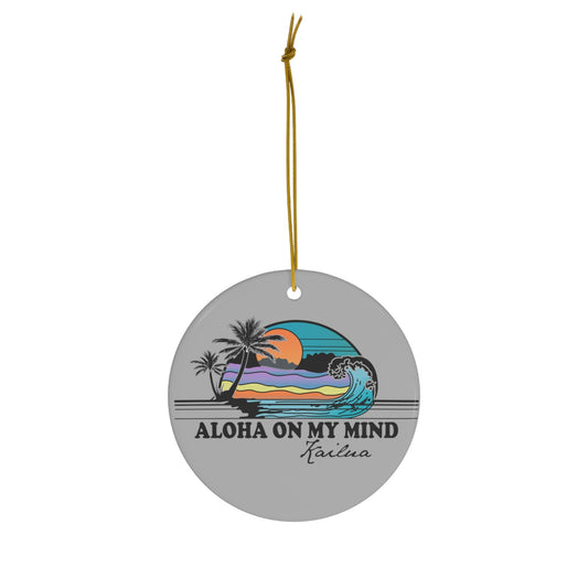 Ceramic Ornament Aloha on My Mind Grey - Global Village Kailua Boutique