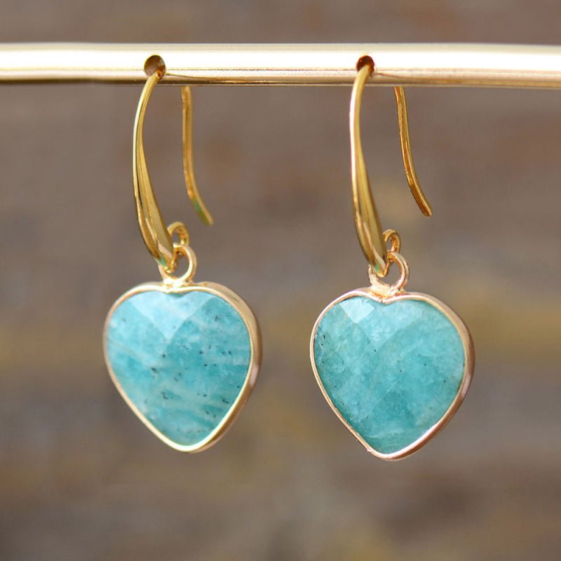 Chrysoprase Heart Drop Earrings - Global Village Kailua Boutique