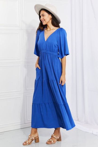 Cobalt Blue Flare Sleeve Tiered Maxi Dress - Global Village Kailua Boutique