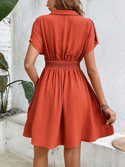 Collared Neck Short Sleeve Twisted Dress - Global Village Kailua Boutique