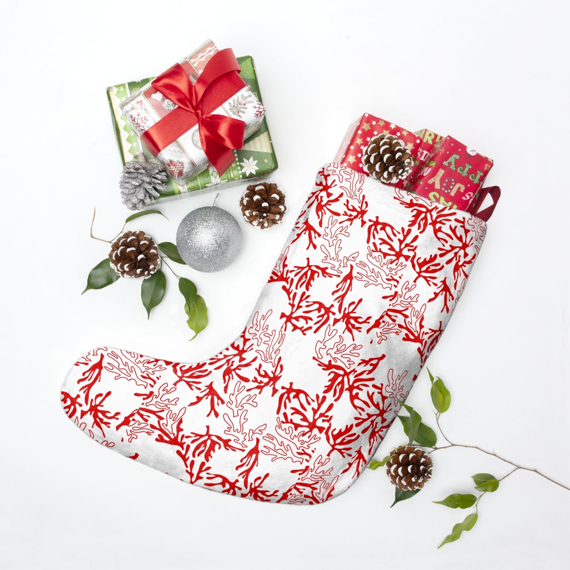 Coral Red Christmas Stockings - Global Village Kailua Boutique