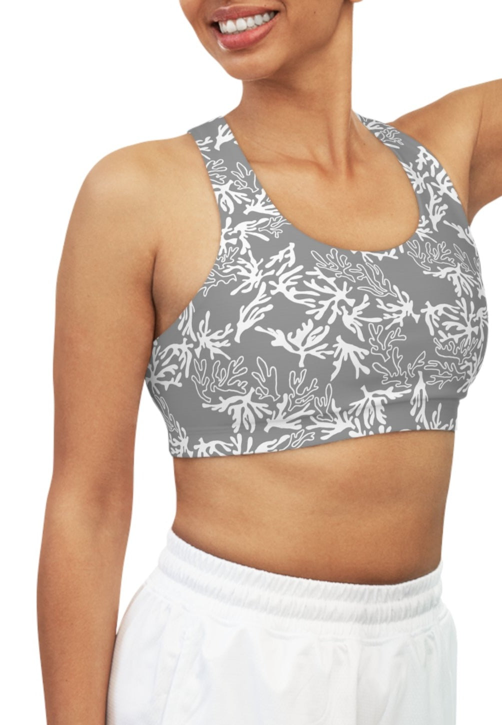 Coral Sharkskin Grey Seamless Sports Bra - Global Village Kailua Boutique