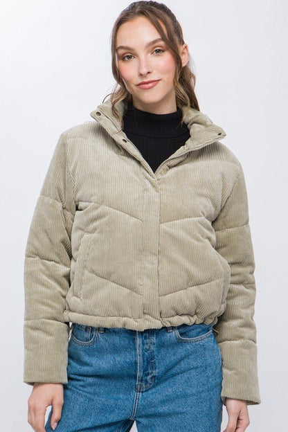 Corduroy Puffer Jacket with Toggle Detail - Global Village Kailua Boutique