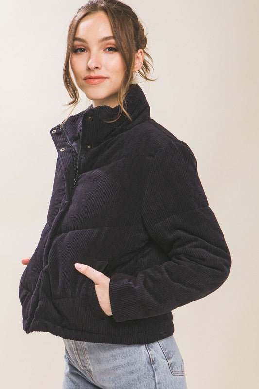 Corduroy Puffer Jacket with Toggle Detail - Global Village Kailua Boutique