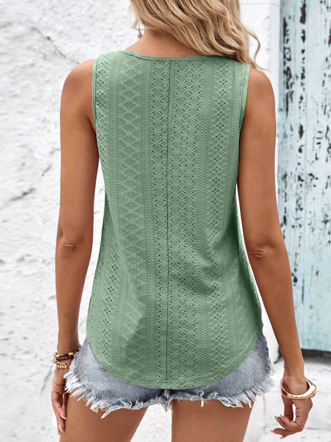 Crisscross V-Neck Eyelet Tank - Global Village Kailua Boutique