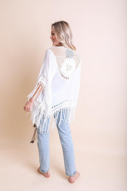 Crochet Medallion Tassel Cardigan - Global Village Kailua Boutique