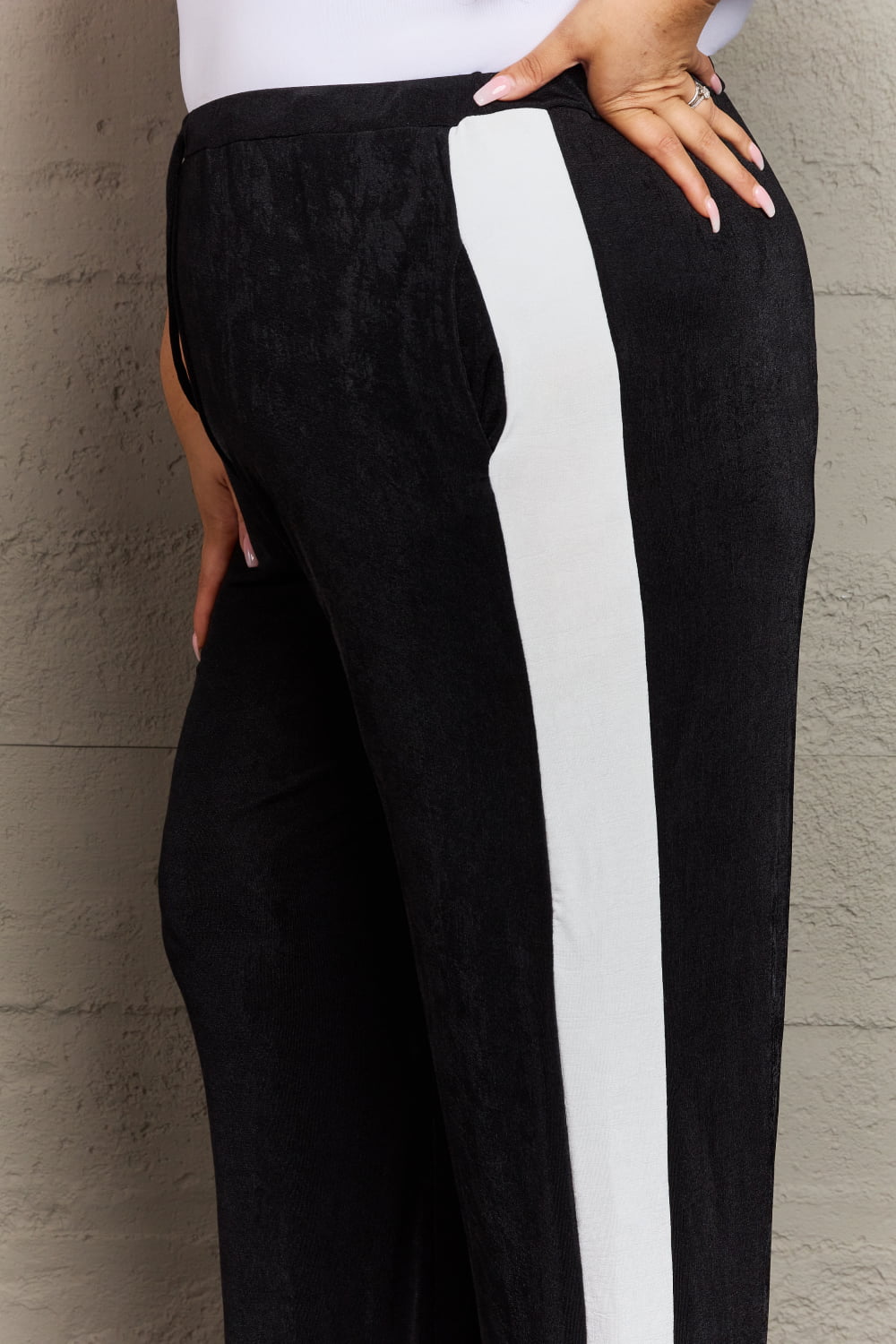 Culture Code Keep It Casual Full Size Color Block Stripe Long Pants in Black - Global Village Kailua Boutique