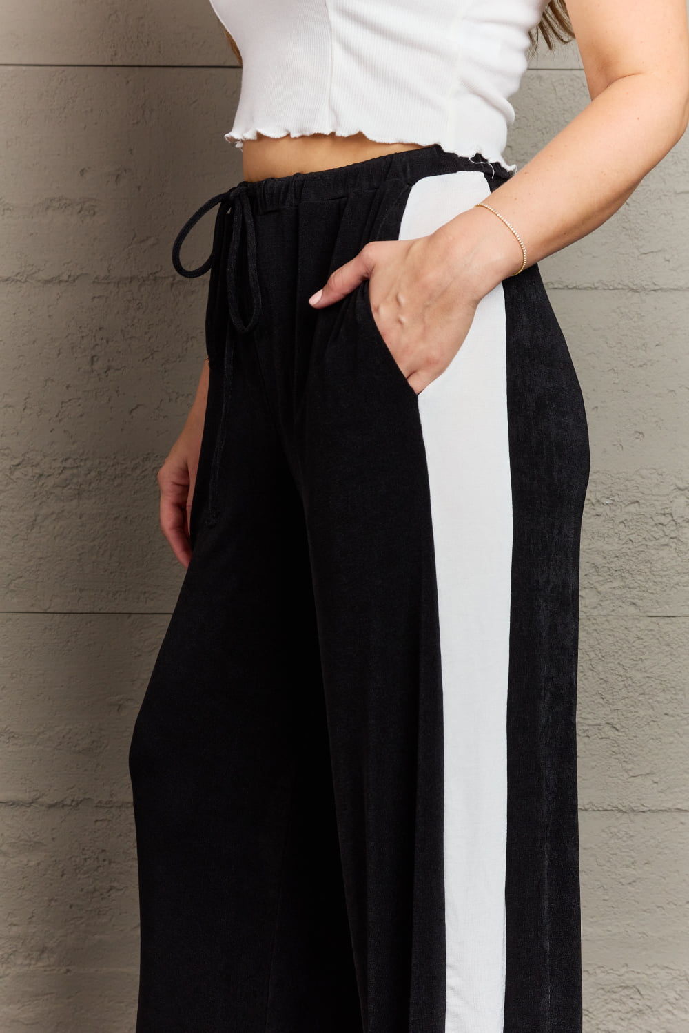 Culture Code Keep It Casual Full Size Color Block Stripe Long Pants in Black - Global Village Kailua Boutique