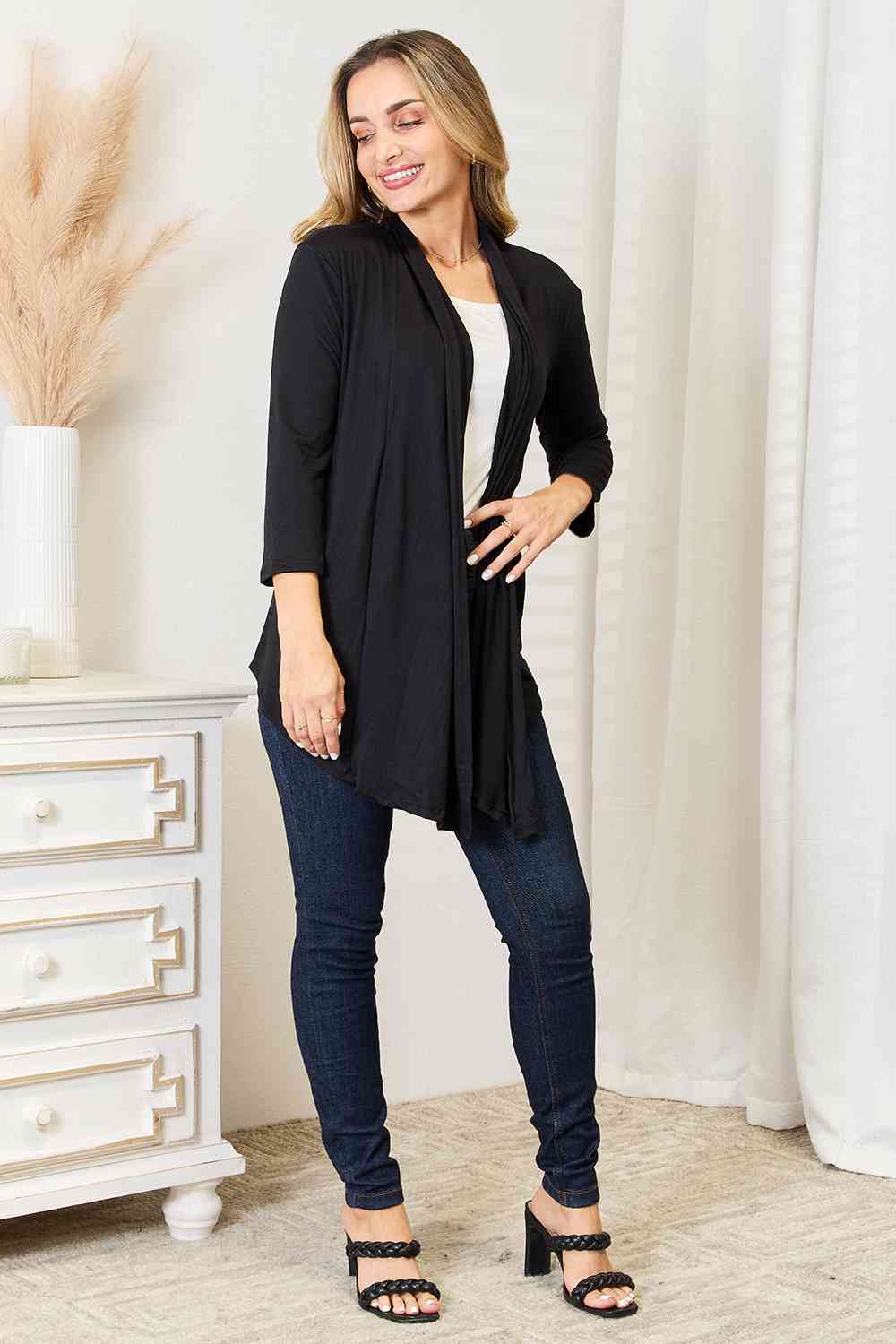 Black Open Front Cardigan