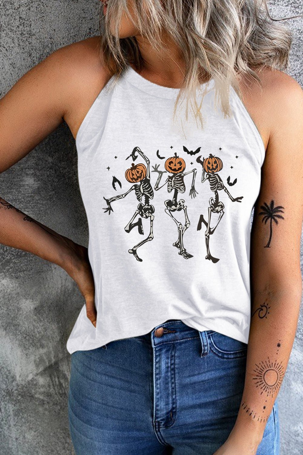 Dancing Pumpkin Head Skeleton Graphic Tank - Global Village Kailua Boutique
