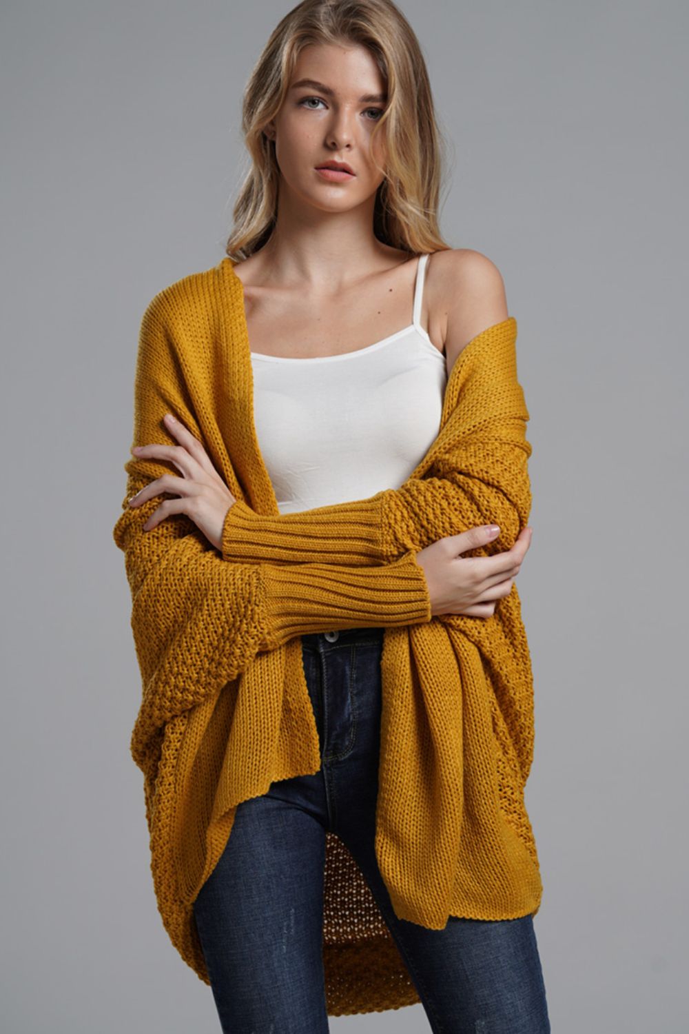 Double Take Dolman Sleeve Open Front Ribbed Trim Longline Cardigan - Global Village Kailua Boutique