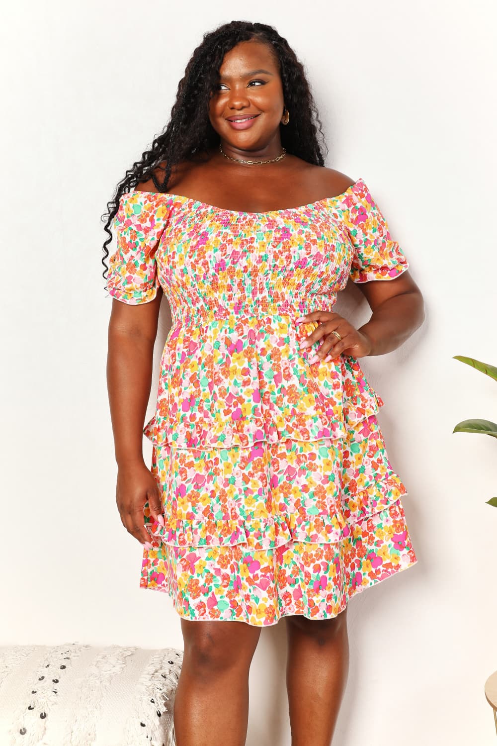 Double Take Smocked Sweetheart Neck Flounce Sleeve Mini Dress - Global Village Kailua Boutique