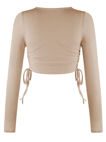 Drawstring Crop Long Sleeve Top - Global Village Kailua Boutique