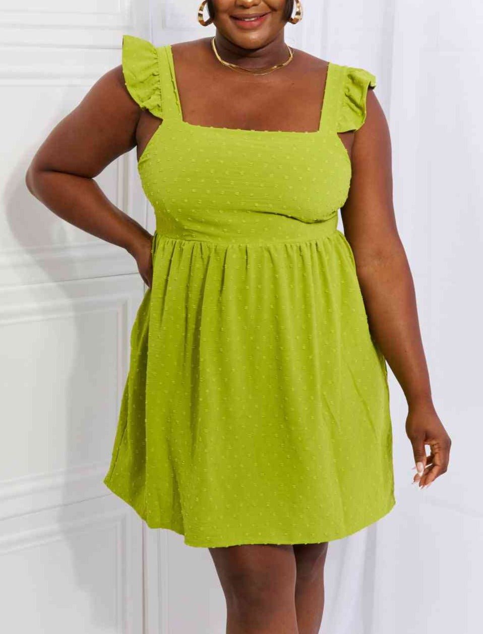 Empire Line Ruffle Sleeve Dress in Lime - Global Village Kailua Boutique