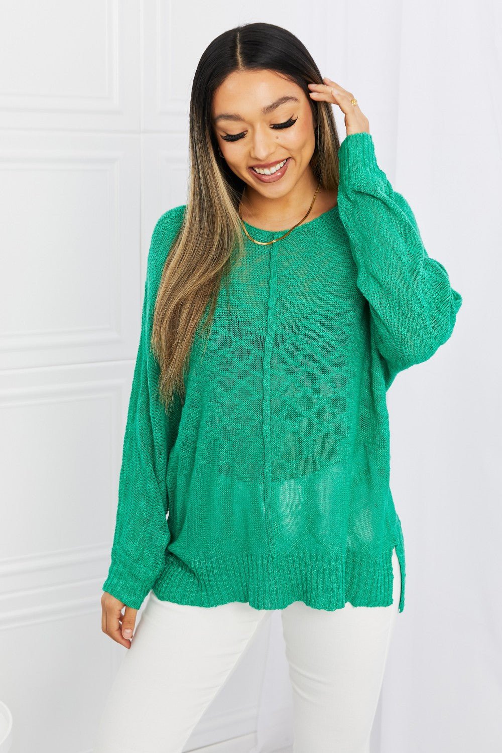 Exposed Seam Kelly Green Sweater Global Village Kailua Boutique