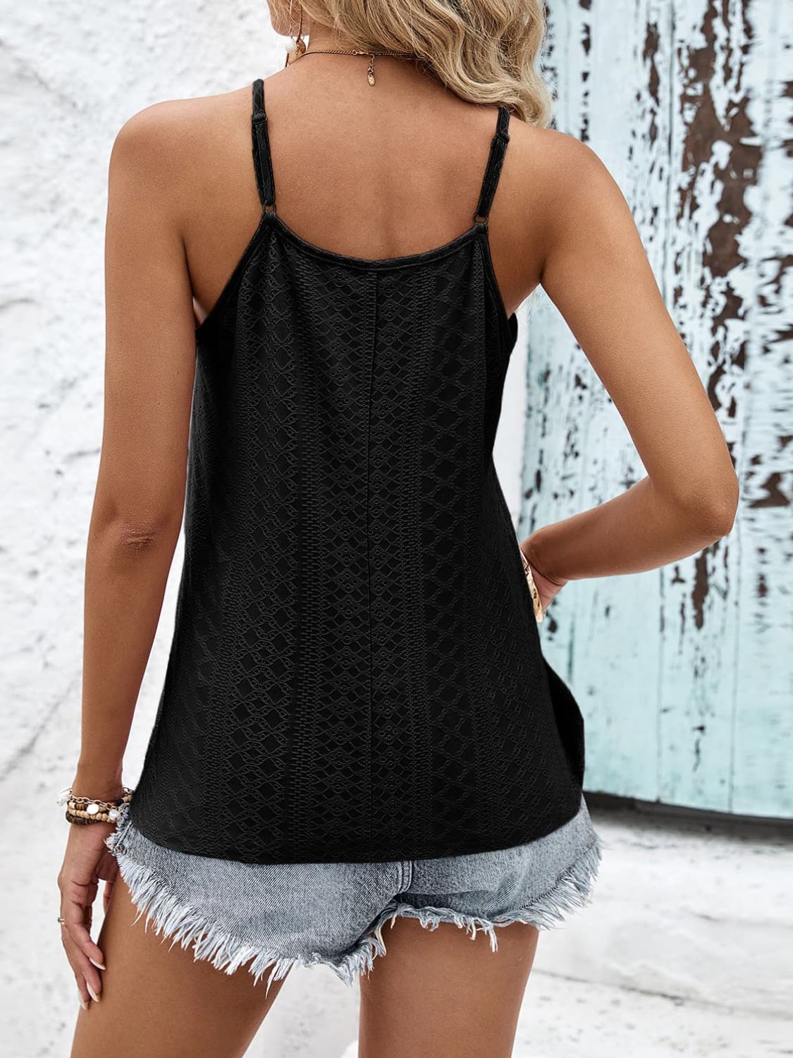 Eyelet Cami Top with Lace Detail - Global Village Kailua Boutique