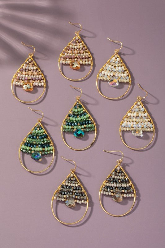 Faceted glass beaded teardrop hoop earrings - Global Village Kailua Boutique