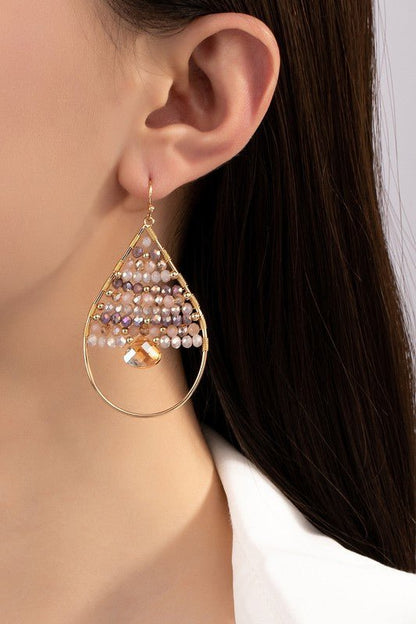 Faceted glass beaded teardrop hoop earrings - Global Village Kailua Boutique