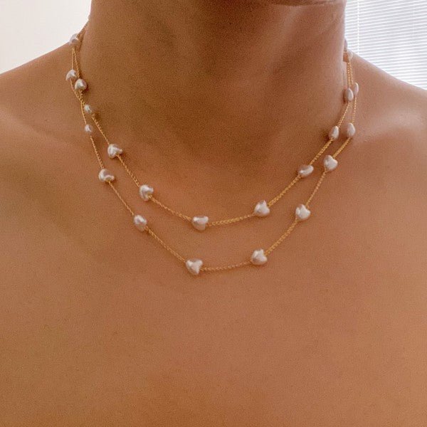 Faux Pearl Heart Long Chain Necklace - Global Village Kailua Boutique