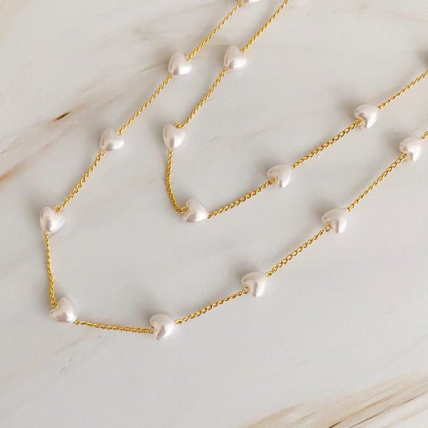 Faux Pearl Heart Long Chain Necklace - Global Village Kailua Boutique