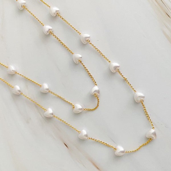 Faux Pearl Heart Long Chain Necklace - Global Village Kailua Boutique