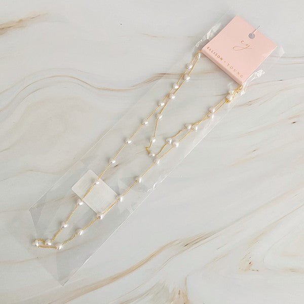 Faux Pearl Heart Long Chain Necklace - Global Village Kailua Boutique