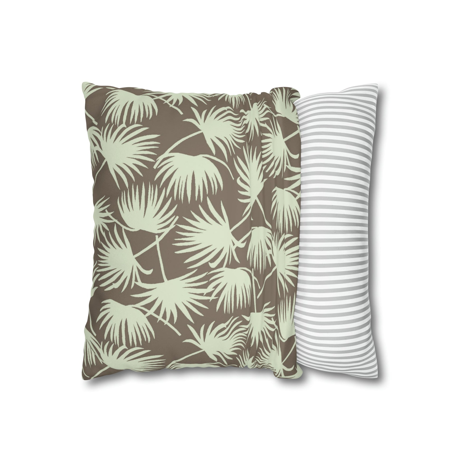 Faux Suede Square Pillow Case Fan Palm Mocha Mint (4 sizes) - Global Village Kailua Boutique