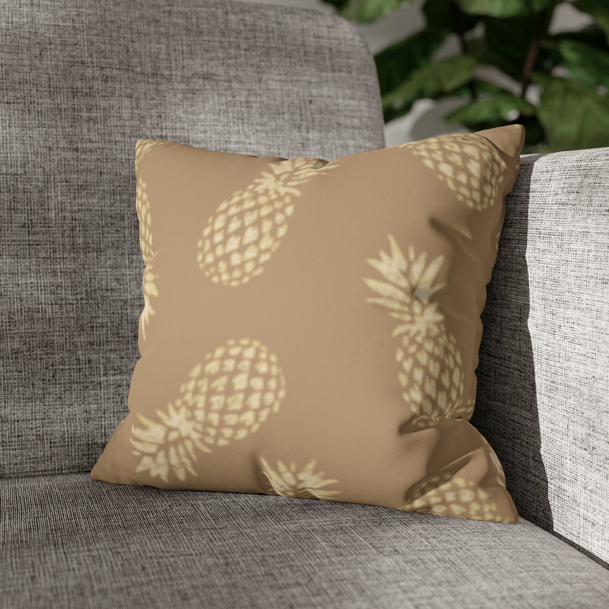 Faux Suede Square Pillow Case Large Pineapple Khaki (4 sizes) - Global Village Kailua Boutique