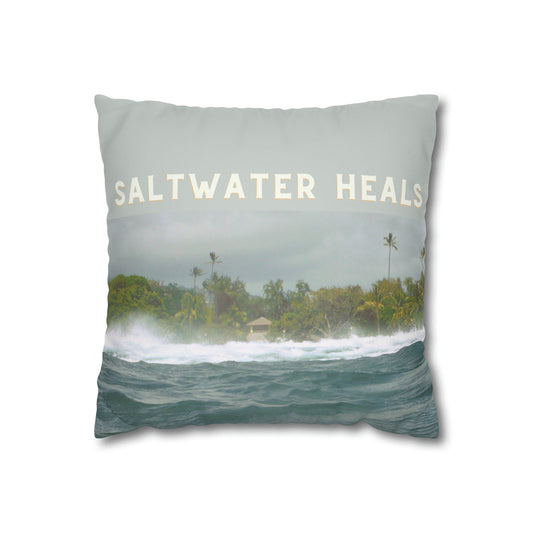 Faux Suede Square Pillow Case Saltwater Heals (4 sizes) - Global Village Kailua Boutique