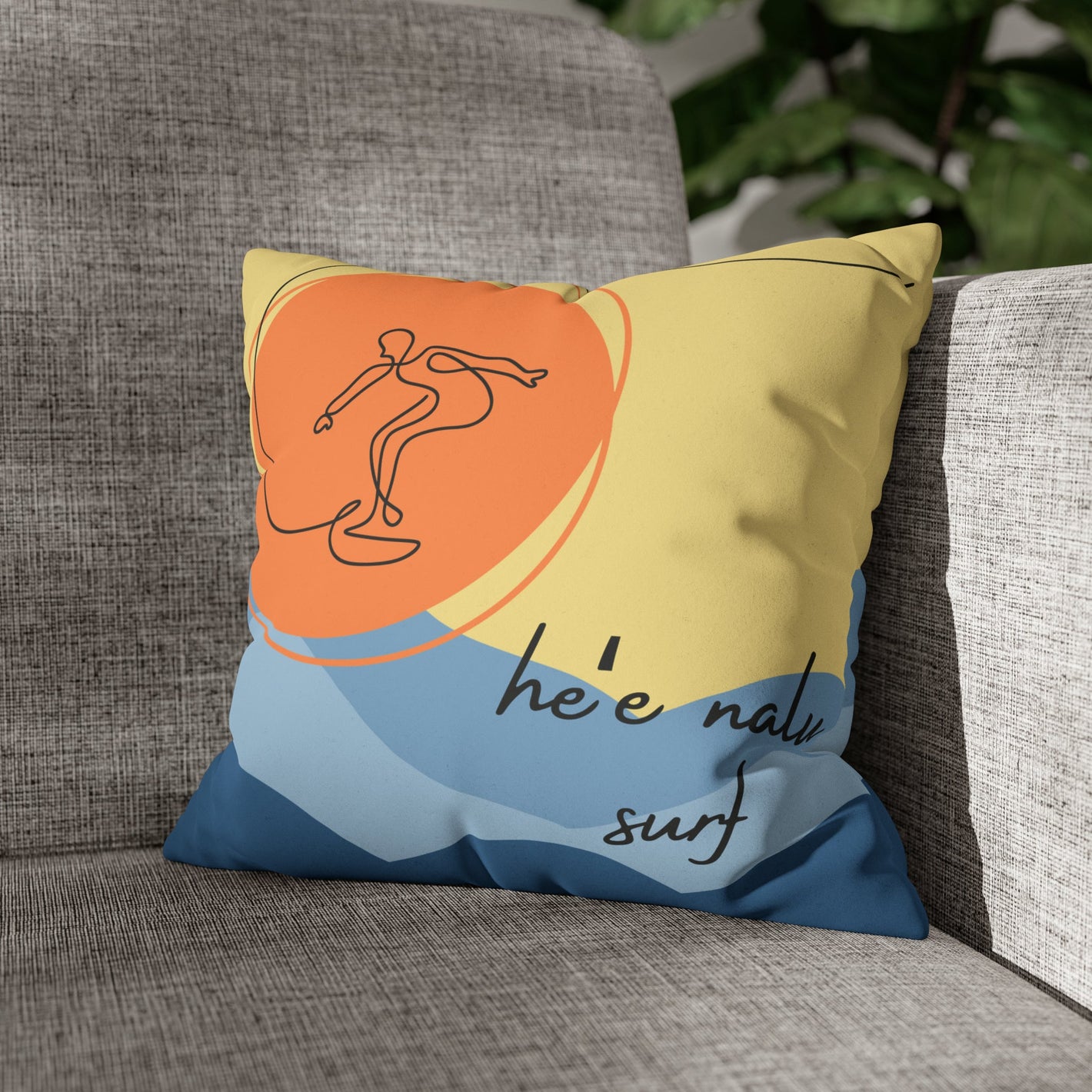 Faux Suede Square Pillow Surf Sketch (4 sizes) - Global Village Kailua Boutique