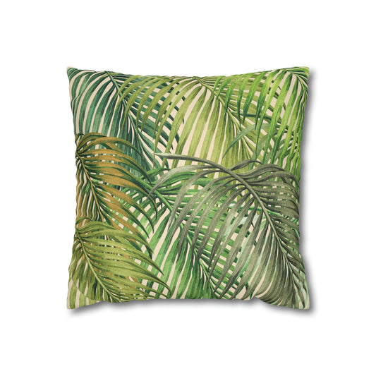 Faux Suede Square Pillow Watercolor Palm Leaf (4 sizes) - Global Village Kailua Boutique