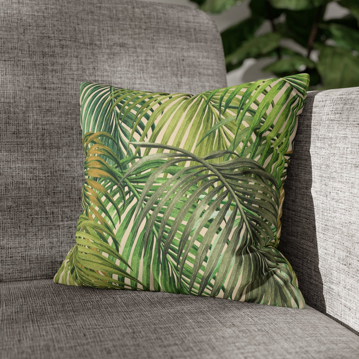 Faux Suede Square Pillow Watercolor Palm Leaf (4 sizes) - Global Village Kailua Boutique