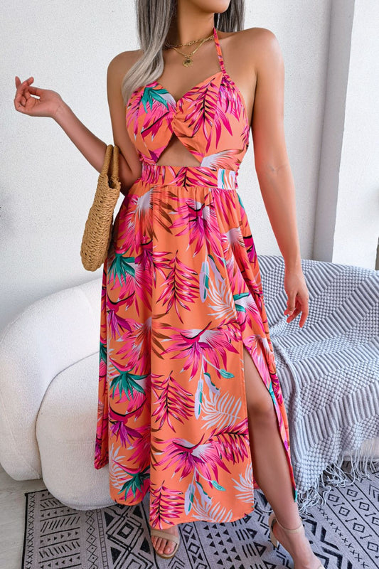 Floral Print Halter Cutout Dress Global Village Kailua Boutique