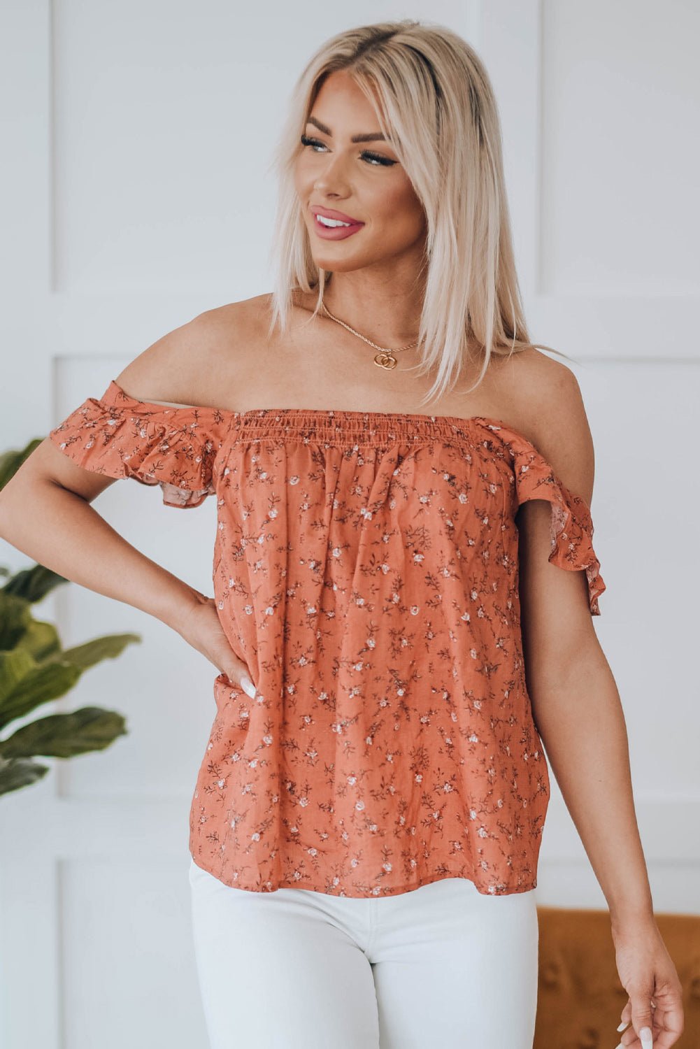 Floral Smocked Square Neck Top - Global Village Kailua Boutique