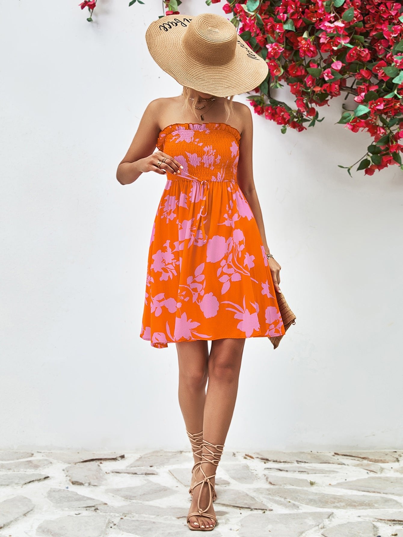 Floral Strapless Smocked Dress - Global Village Kailua Boutique
