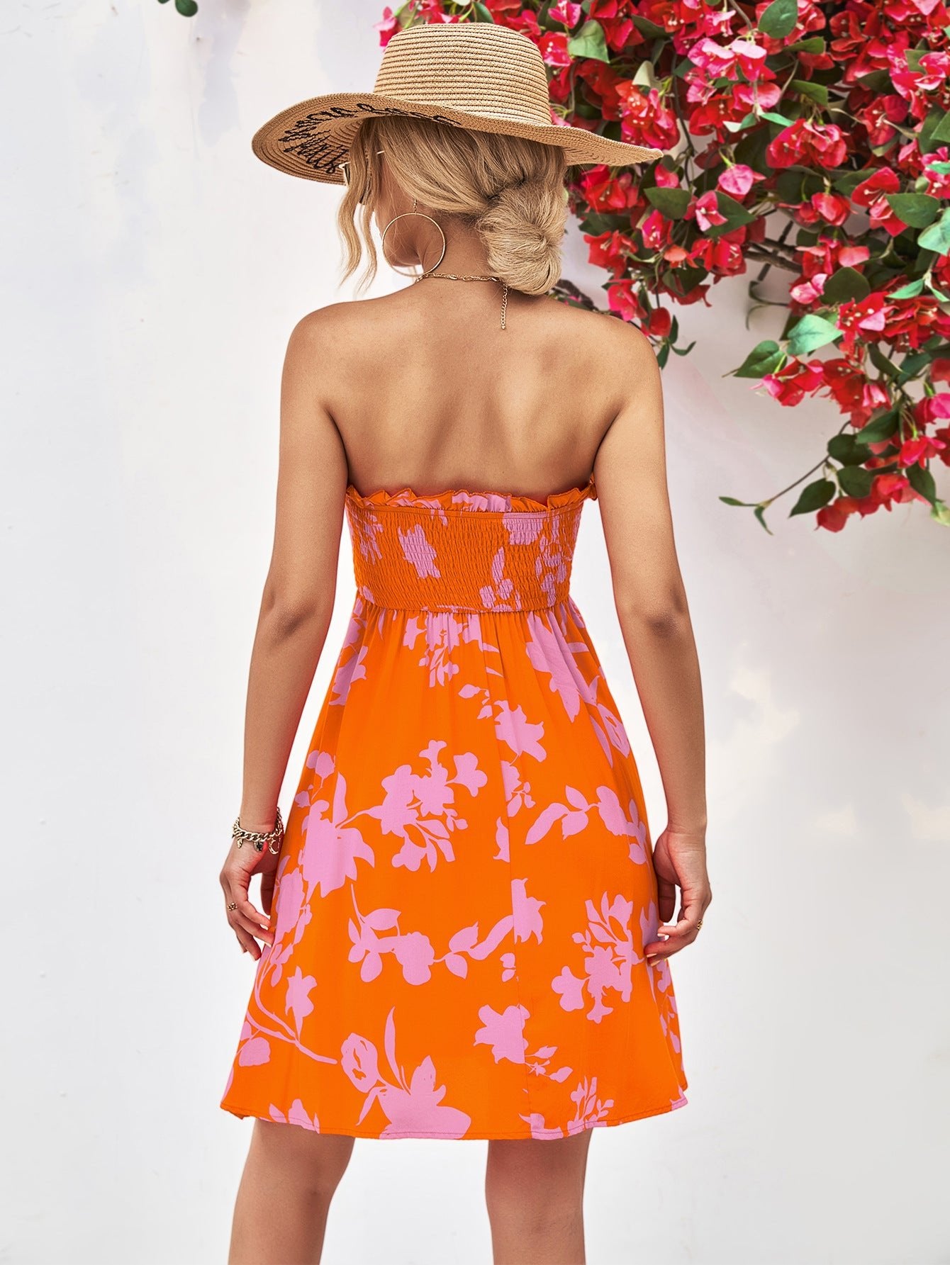 Floral Strapless Smocked Dress - Global Village Kailua Boutique