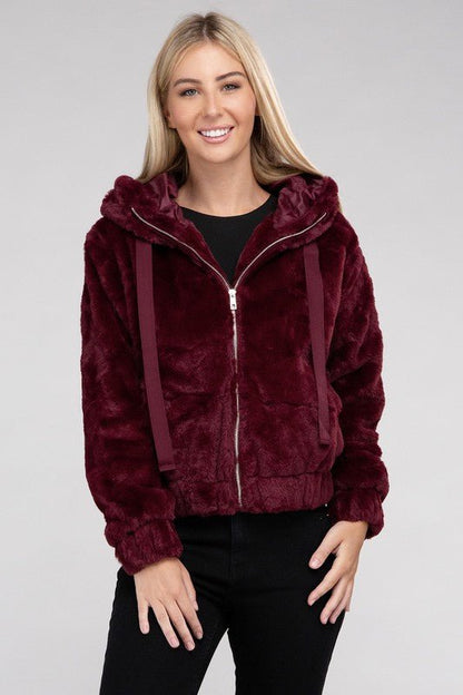 Fluffy Zip-Up Teddy Hoodie - Global Village Kailua Boutique