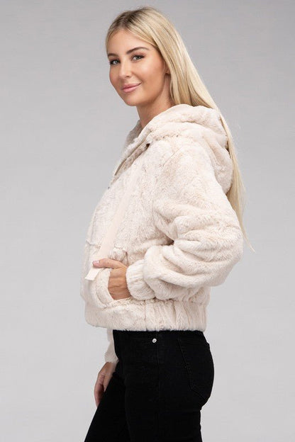 Fluffy Zip-Up Teddy Hoodie - Global Village Kailua Boutique