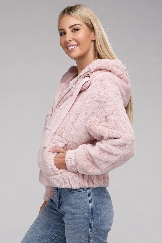 Fluffy Zip-Up Teddy Hoodie - Global Village Kailua Boutique