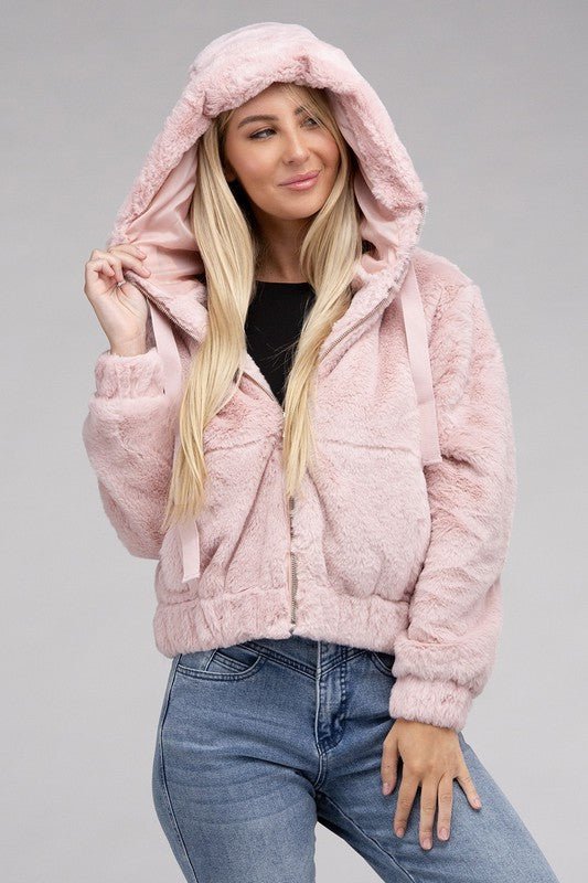 Fluffy Zip-Up Teddy Hoodie - Global Village Kailua Boutique