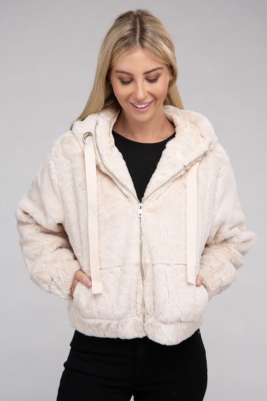 Fluffy Zip-Up Teddy Hoodie - Global Village Kailua Boutique