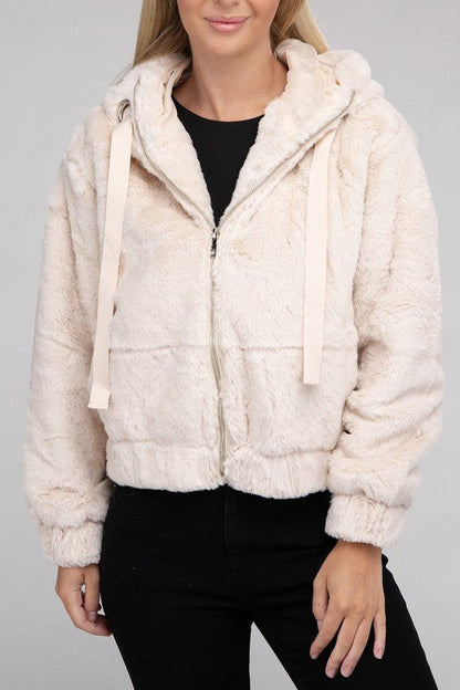 Fluffy Zip-Up Teddy Hoodie - Global Village Kailua Boutique