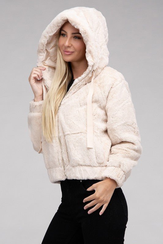Fluffy Zip-Up Teddy Hoodie - Global Village Kailua Boutique