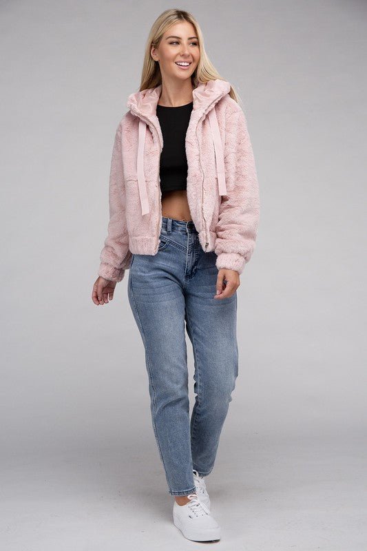 Fluffy Zip-Up Teddy Hoodie - Global Village Kailua Boutique