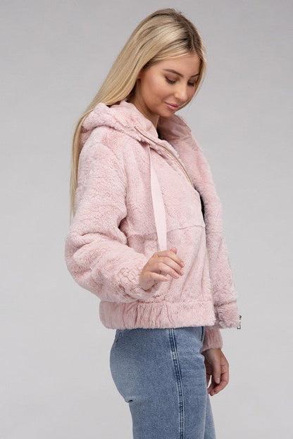 Fluffy Zip-Up Teddy Hoodie - Global Village Kailua Boutique