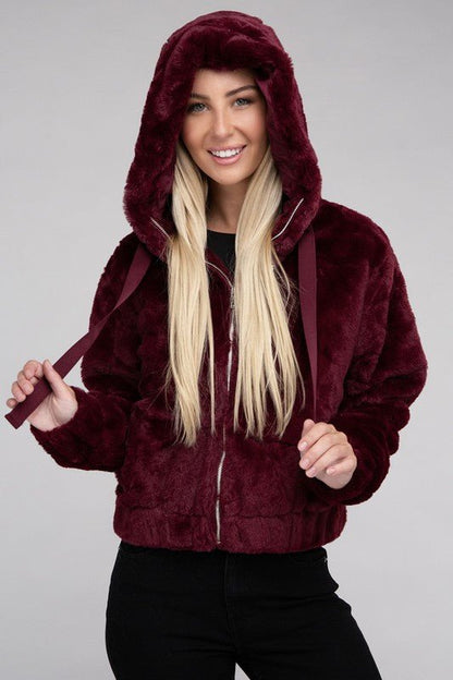 Fluffy Zip-Up Teddy Hoodie - Global Village Kailua Boutique