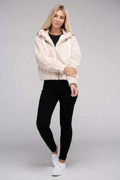 Fluffy Zip-Up Teddy Hoodie - Global Village Kailua Boutique