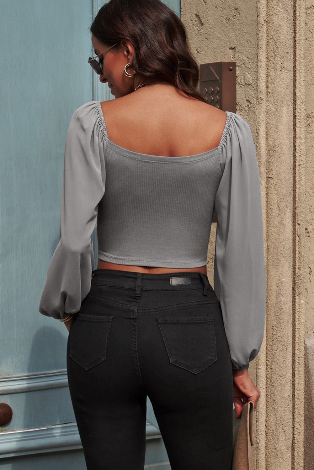 Front Drawstring Long Sleeve Cropped Blouse - Global Village Kailua Boutique