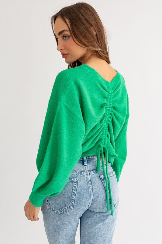 Fuzzy Sweater with Back Ruching - Global Village Kailua Boutique