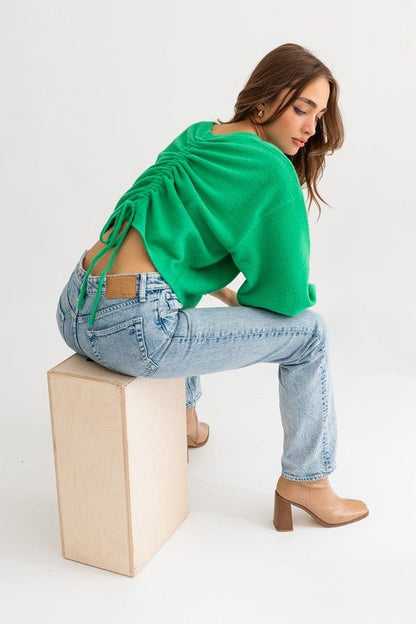 Fuzzy Sweater with Back Ruching - Global Village Kailua Boutique